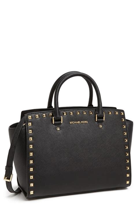 michael kors saffiano stud large satchel|Michael Kors selma saffiano.